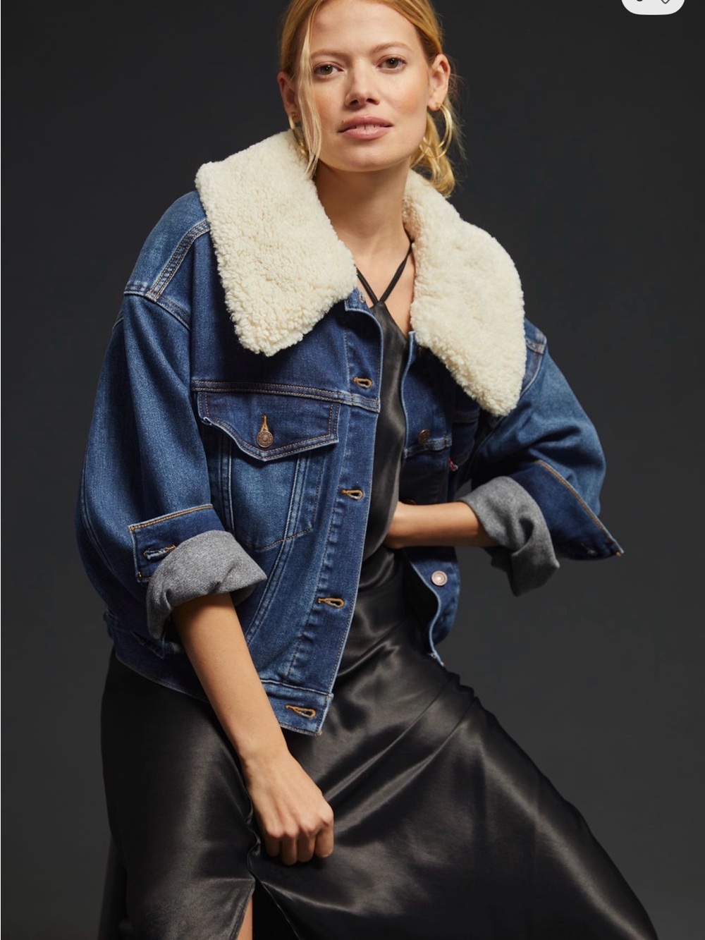 Levi's warm Baby Bubble Trucker Blue Denim Jean Jacket-Sherpa Collar XS NWOT